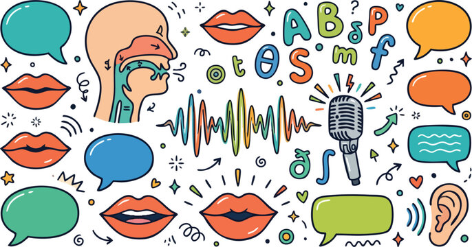 Linguistics and Phonetics Speech Therapy Doodle Illustration