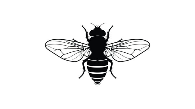 Black and white fly illustration with illustration silhouette antennae