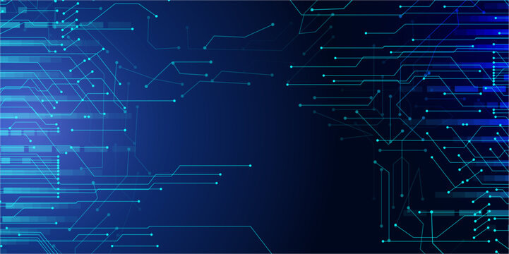 Circuit board technology background with structured connection system. Vector backdrop network of data transmission and signal flow with linear paths. Digital interface, engineering and technology