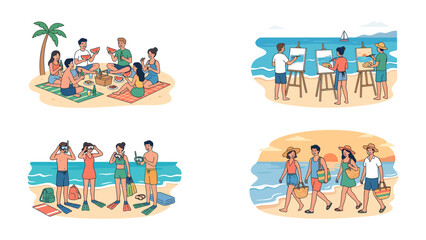 Beach Day Delight: A collage of vibrant scenes capturing the essence of a perfect day at the beach. Enjoy a delightful picnic, artistic endeavors, ready for aquatic fun. © Nusaybah