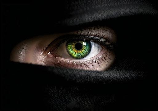 Close up of eye with colorful iris and eyelashes