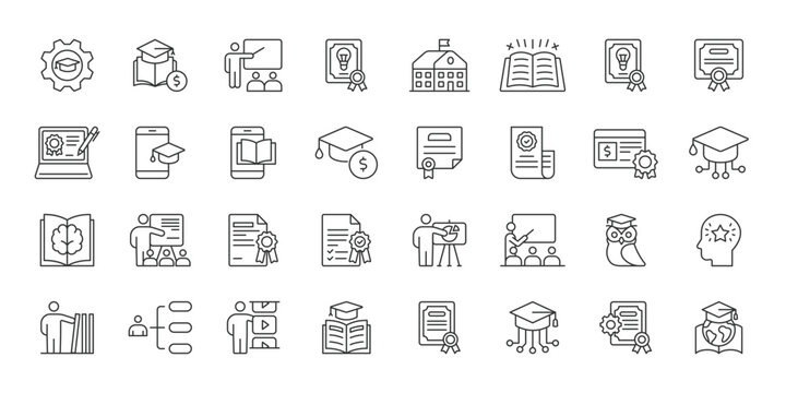 EdTech icons in line design. education, technology, elearning, digital, online course, learning, platform on white background vector. EdTech editable stroke icon
