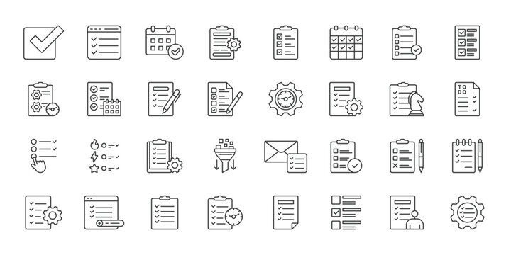 Task Management icons in line design. task, management, workflow, planning, checklist, productivity, organization on white background vector. Task Management editable stroke icon