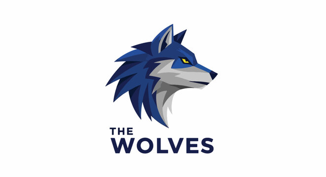 Blue wolf head silhouette against transparent background.