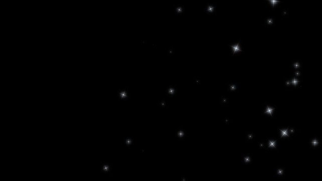 Twinkling stars animation with white doodle sparkles on right side , flat vector doodle style cosmic glow and seamless festive loop background on black screen in ultra HD 4K