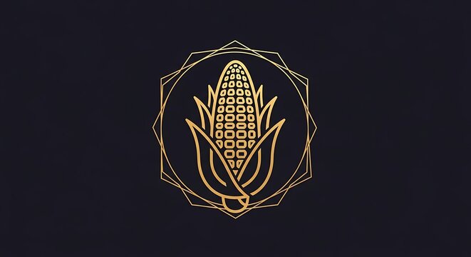 Golden corn logo on dark background