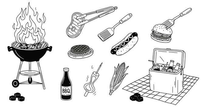 Collection of vintage writing and office tools illustration.