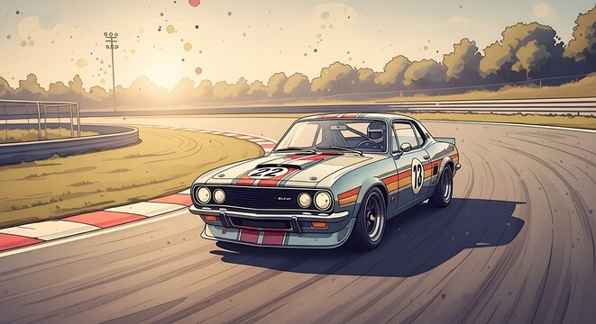 Vintage race car on racetrack