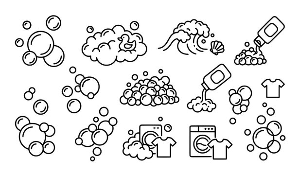 Creative foam outline vector icon set with minimalist bubble symbols
