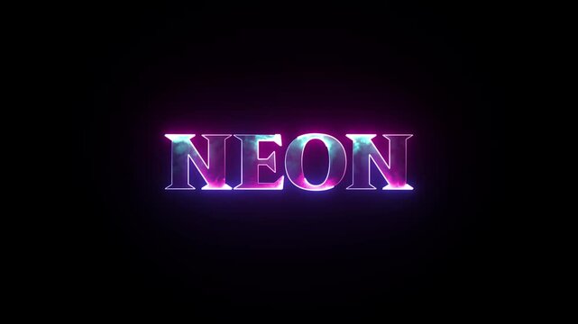 Glowing neon word sign on black background a bright spelling out the glows intensely