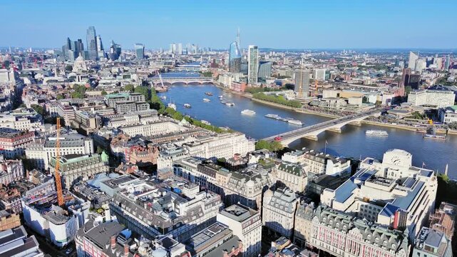 Aerial View of London, UK: Skyline of Capital City of United Kingdom of Great Britain and Northern Ireland, City of London