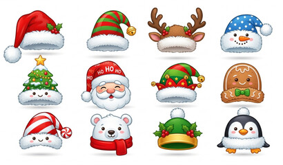 Christmas holiday hat collection funny Santa elf reindeer vector © MDSAKIB