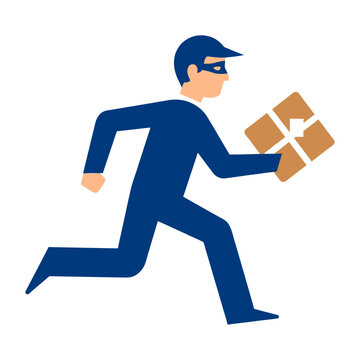 Thief stealing package in urban setting flat design vector