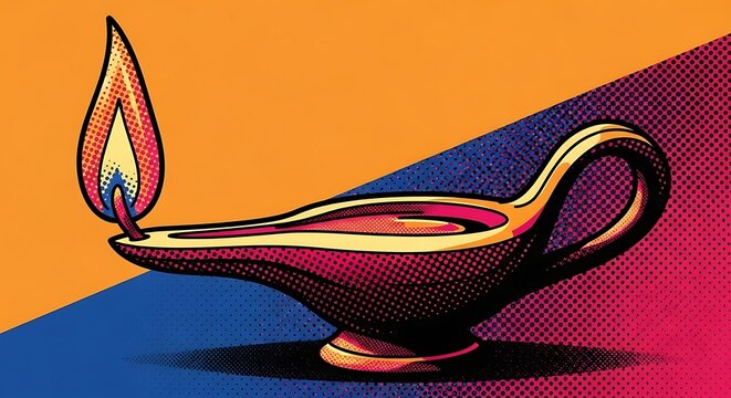 Stylized illustration of a magic lamp