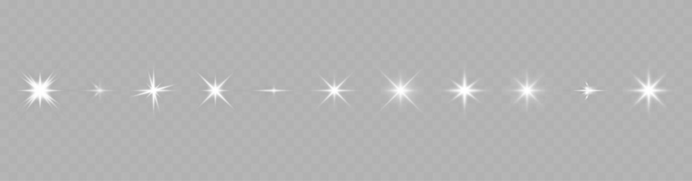 Futuristic projector glow with bright spotlight rays, sparkling lens flare and luxury glitter burst, transparent stage background for vector illustration artwork