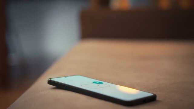 Glowing softly in the dim evening, a smartphone screen flickers to life, displaying an animated notification that a new message has arrived, highlighting instant mobile phone email communication