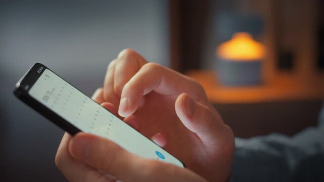 In a cozy evening at home, a man holds his smartphone, opens the calendar app, and lightly taps the touchscreen to set reminders for upcoming important events, keeping his schedule organized