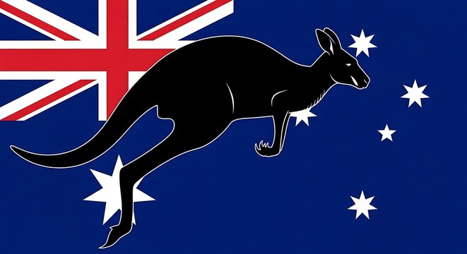 Australian flag with silhouette of a kangaroo for national identity
