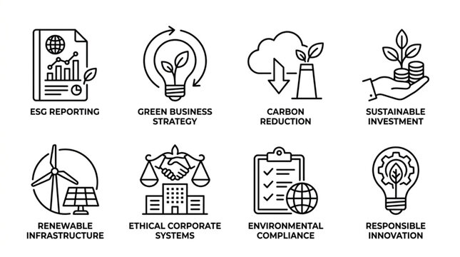 ESG Business Icons Set Sustainable Development Concepts.