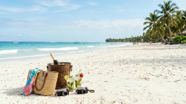 Summer time. Concept of summer party and travel. Perfect background on the theme of season vacation, weekend, beach. in minimalistic style for posters, cover art, flyer, banner, modern summer design,