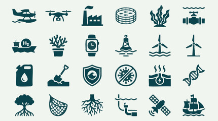 Diverse Icons for Environment, Industry, Technology, and Marine Life © Stocklab