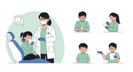 Fototapeta premium Child with Dentist: Vector Illustration of Dental Services