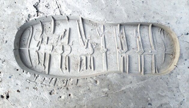 Detailed Shoe Sole Print Impressed in Dusty Concrete Surface