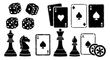 Collection of Game Pieces and Dice for Entertainment and Strategy. © Ndog