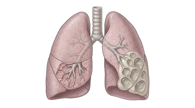 Human lungs anatomy showing pulmonary emphysema damage