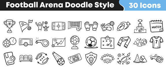 Collection of hand drawn football arena icons in doodle style © Vectoravec