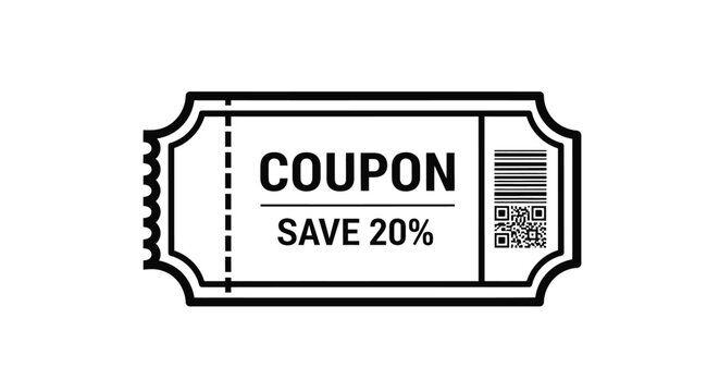 Black and white coupon with text and barcode for discount and savings