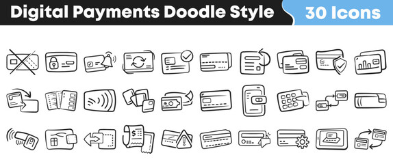 Collection of hand drawn digital payment icons in doodle style © Vectoravec