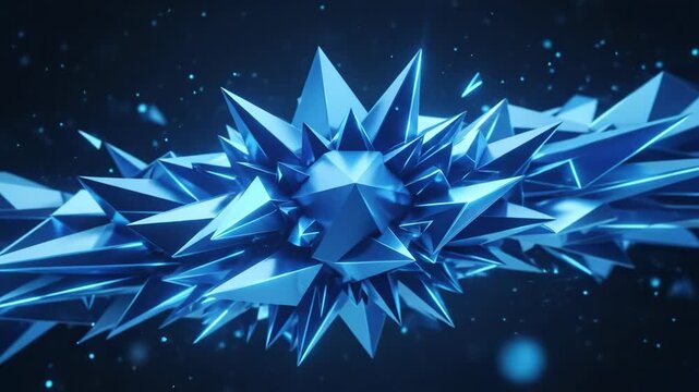 Dynamic blue geometric shapes creating a modern abstract background, sharp angular forms, futuristic design and cool motion energy for technology and branding visuals, studio lighting, realistic