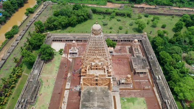 Aerial View of Periya Kovil Brihadeeswarar Temple in Thanjavur Tamil Nadu India