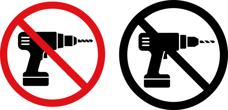 No drilling allowed warning signs with drill icons