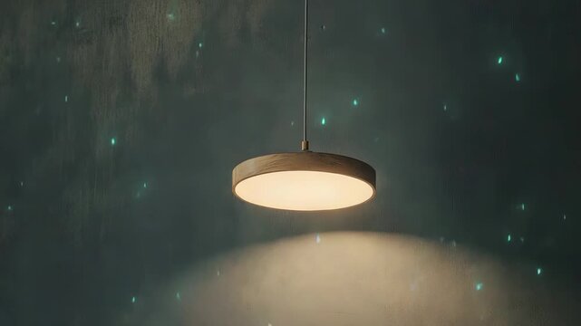 Minimalist ceiling fixture casting warm light onto a dark textured wall, creating a captivating contrast with small glowing elements for a serene and inviting ambiance
