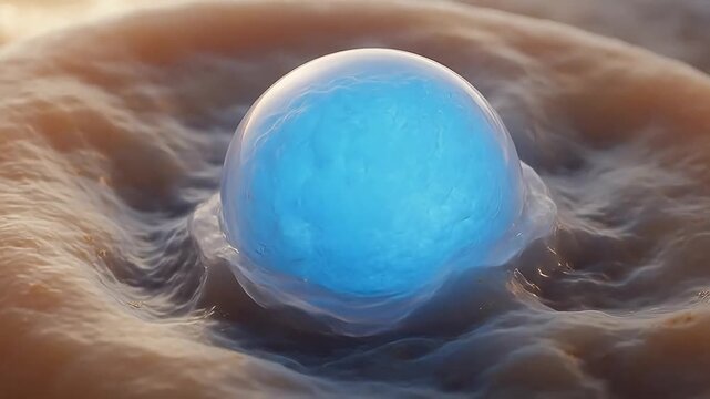 Blue liquid sphere in fluid