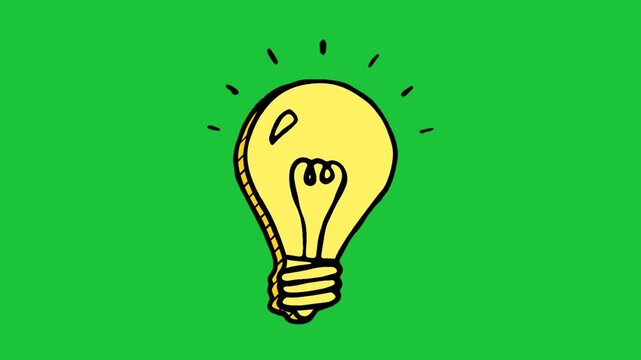 Cartoon glowing light bulb animation on green screen background symbolizing creativity innovation and bright ideas loop video
