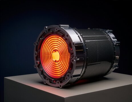 Futuristic aerospace propulsion engine component with high contrast glow