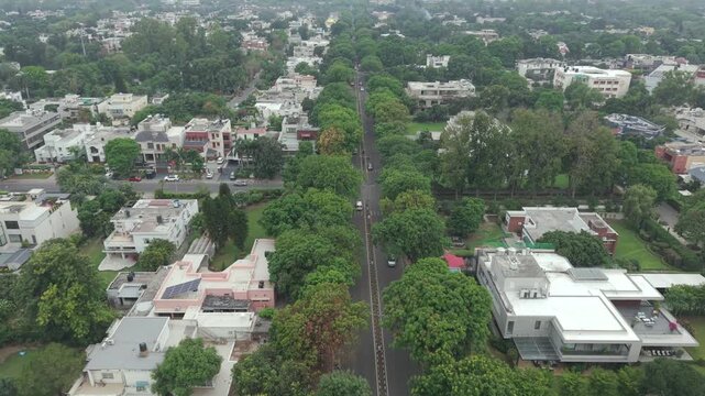 Aerial View of Chandigarh Cityscape and Urban Infrastructure in India