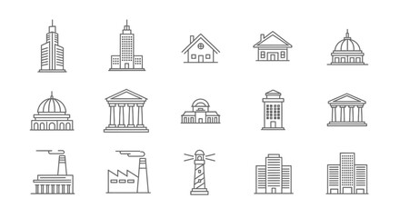 Obraz premium Building and architecture minimalist line icon set on white background