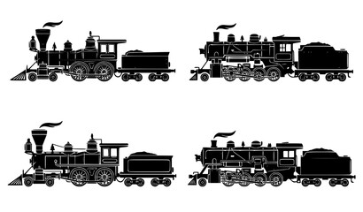 Classic Steam Locomotive Silhouette Collection Flat Vector Illustration © abdul
