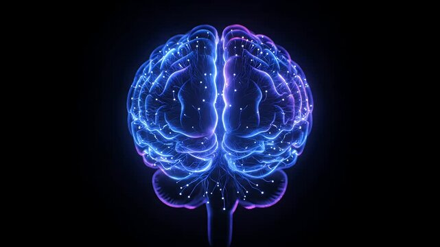 human brain neural network concept with glowing blue synapses and digital pulses art