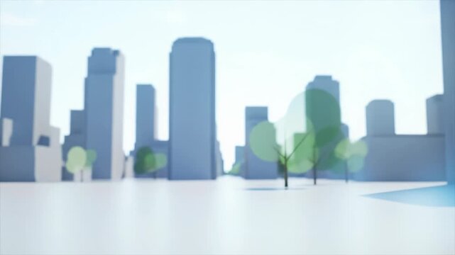 Serene, optimistic abstract urban landscape video with blurred modern buildings and bright copy space, ideal for corporate branding and progress
