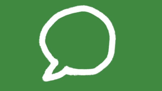 White chalk speech bubble drawn isolated on green screen background. Hand-drawn cat bubble message frame on school green chalkboard element concept.