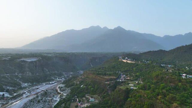 Drone shot of Vaishno Devi Trikuta hills in Jammu India