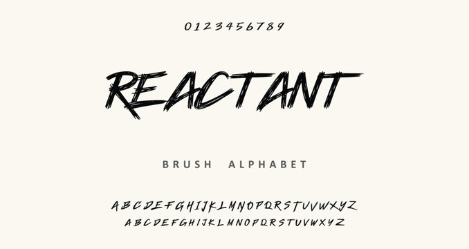 Reactant Brush Alphabet: Hand-Drawn Font with Uppercase Lowercase Letters and Numbers