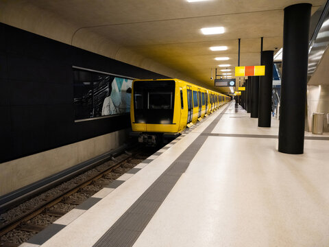 Underground train UBahn at train station in Berlin, Germany
