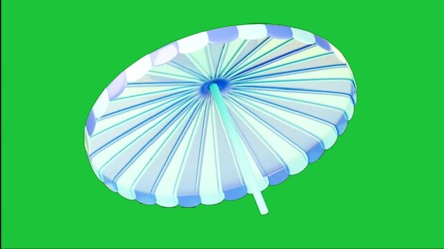 Blue beach umbrella animation on green screen background summer vacation accessory motion graphic for editing use loop