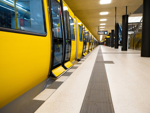 Underground train UBahn at train station in Berlin, Germany